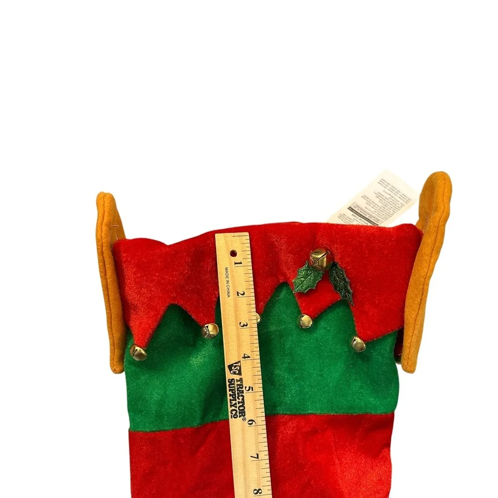 Giggling‎ Getup Elf Hat Red Green Striped Jingle Bells Adult Unisex Christmas